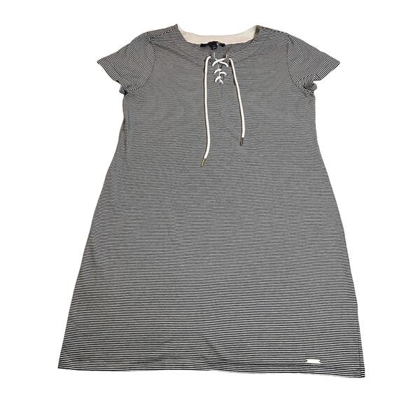 Tommy Hilfiger Lace Up Stripe Shirt Dress Size Large Knee Length Casual Nautical - Picture 1 of 8